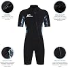 Mens Wetsuit, Front Zip Shorty Wetsuits for Men 3/2mm Neoprene Wetsuit with Short Sleeves for Swimming, Diving and Water Sports, Wetsuits for Temperature 12C & Above