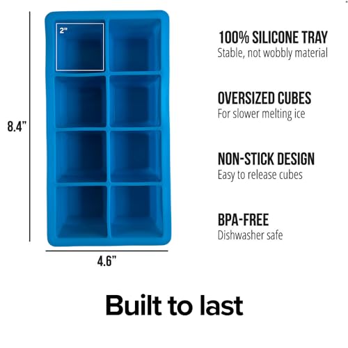 Image of FiABLE Premium Silicone Ice Tray | 8 Large 2-inch Ice Cubes for Cocktails & Drinks, Sturdy Tray with Lid | Easy Release Ice Cubes, BPA Free, 1 Year Warranty - 1 Big Cube Ice Tray