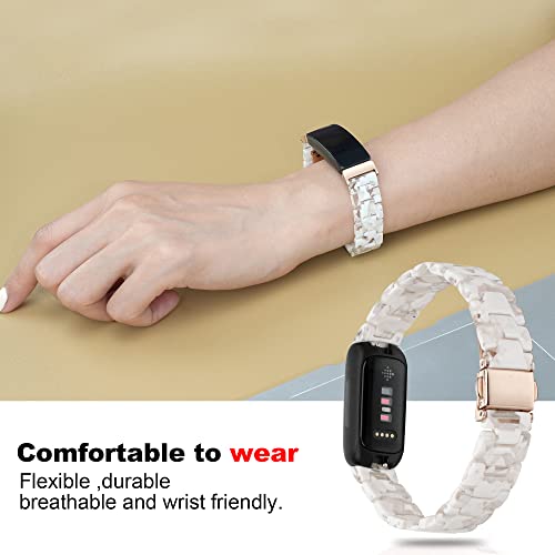 Image of Wongeto Resin Band Compatible with Fitbit Inspire 2 & Inspire /Inspire HR Watch Bands for Women (White Flower)