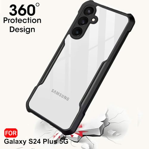 Image of TheGiftKart Shockproof Crystal Clear Back Cover Case for Samsung Galaxy S24 Plus 5G | 360 Degree Protection | Protective Design | Transparent Back Case Cover (PC & TPU, Black Bumper)