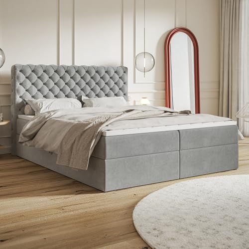 MOTIVENA Nero Chesterfield Boxspringbett 160x200 mit Bettkasten und Topper...