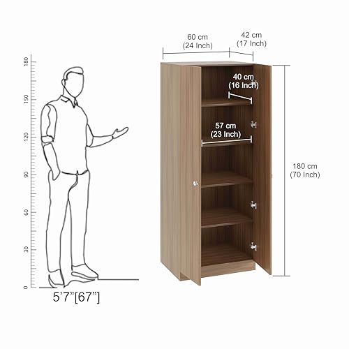 Image of FURNEASER Fanciable Engineering Wood 2 Door Wardrobe Almirah for Clothes | Double Door Cabinet Closet Organizer | Multipurpose Cupboard for Bedroom Living Room | 60 x 42 x 180 CM (Exotic Teak)