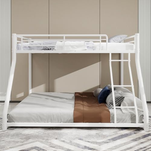 Letto a castello, Bunk Bed, Twin Over Full Metall, letto a castello, telaio in metallo resistente, ringhiera a tutta lunghezza per ragazzi adulti, senza rumore, 196 x 140 x 156 cm (bianco)