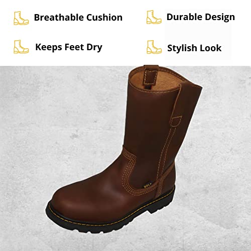 WOLF Work Boot | Water Resiliant Genuine Mexican Cowhide Leather | Oil Resiliant | Insulated | Non-Slip Rubber Sole | Roper Boot | Dual Pullers | Construction | Industrial PPE3