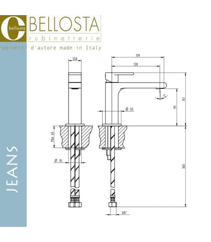 bellosta 01 - 4805/P/S Mouth Prolonged Mixer Without Waste, Chrome - Image 3
