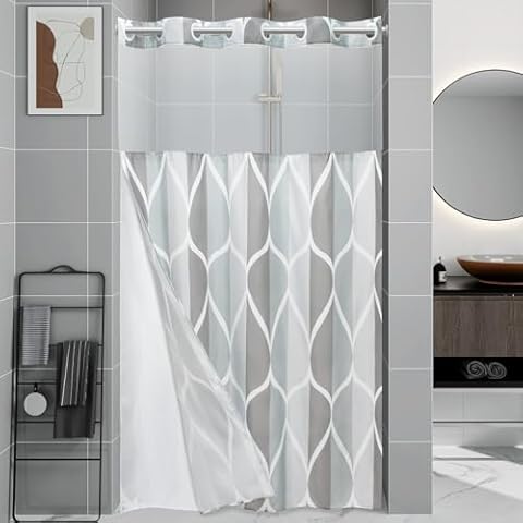 Yiatn No Hook Shower Curtain Set with Liner Cover