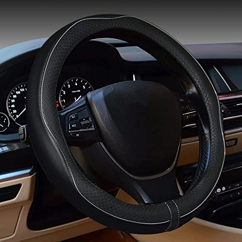 Image of Car Steering Wheel Cover, Anti-Slip, Safety, Soft, Breathable, Heavy Duty, Thick, Full Surround, Sports Style (Black with Gray Line)