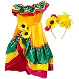 Ymxygz Vestido De Flamenco Español para Niña, Traje De Baile De Rumba con Girasol, Disfraz De Actuación para Niñas, Vestido De Fiesta para Niñas.