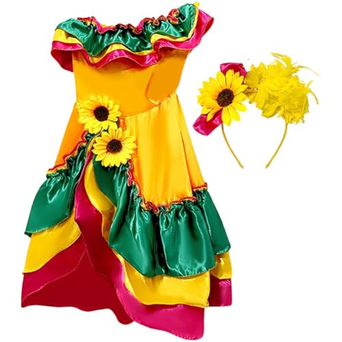 Disfraz de flamenca española para niña con diseño girasol