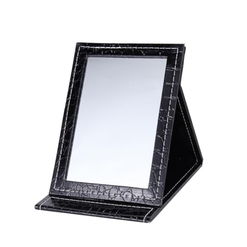 MUSISALY Portable Makeup Mirror with Fill Light PU Leather Vanity Mirror Black for Travel and Daily Use Durable Design for Makeup Application