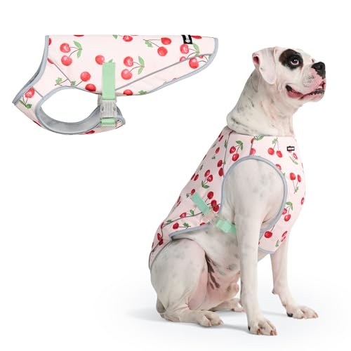 Image of Spark Paws Dog Cooling Vest - SPF 50 UV Sun Protection - Summer Heat Relief Gear for Dogs, Lightweight, Evaporative Cooling - Dog Anxiety Relief Vest During Hot Days - Cherries - Size 3XL