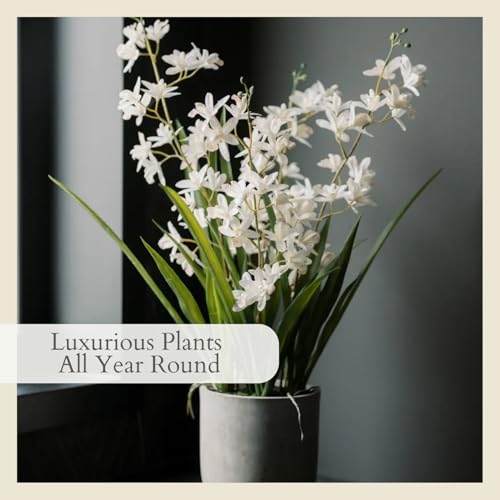 Image of CG Hunter Faux Vanda Orchid Plant, Premium Artificial Indoor Flower Display Stands 26 inch, Beautiful Sculptural Blooms that Lasts Forever, White Planter Pot Included