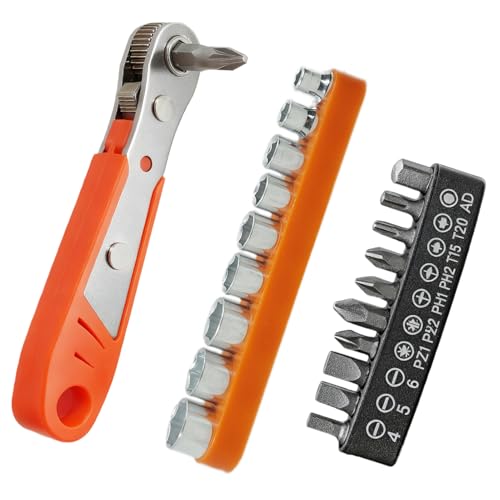 Mini Ratchet Wrench, Right Angle Phillips Magnetic Screwdriver for Awkward Spaces, 1/4 Inch Drive High Torque Offset Reversible Mini Ratcheting Offset Screwdriver Bits Set Gifts for Men