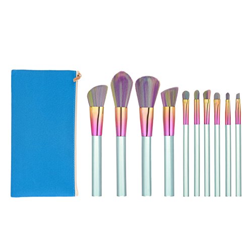 QiHorr TM 10PCS Makeup brushes Set Transparent Handles with Colorful Bristle Make up Brushes Super Soft Hair Kabuki Brush Tools With Bag [Light Green]