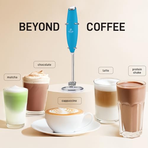 Image of Zulay Kitchen Powerful Milk Frother Wand With Duracell Batteries - Ultra Fast Handheld Drink Mixer - Electric Whisk Foam Maker for Coffee, Lattes, Cappuccino & Matcha - Double Whisk - Teal