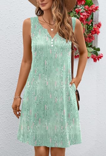 Image of Ladlop Summer Dresses for Women 2026 Beach Loose Casual A Line Dress Sleeveless V-Neck Sundress with Pockets