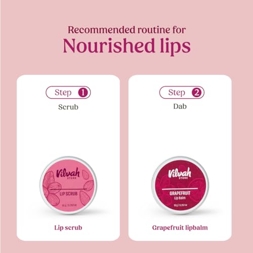 Image of Vilvah Lip Nourishing Combo | Lip Scrub & Grapefruit Lip Balm | Gentle Exfoliation for Pigmented & Chapped Lips | Deep Hydration with Natural Tint | Smooth, Soft & Healthy-Looking Lips | 10g + 10g
