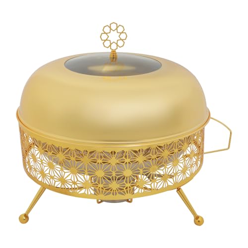 8L Gold Chafing Dishes for Buffet Stainless Steel Buffet Servers and Warmers Luxury Round Chafing Dish Buffet Set Modern Food Warmer Chafer Sets with Fuel Holder for Home Parties Wedding Camping, Gold