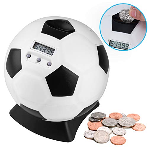 Lefree Coin Bank,Soccer Shape Piggy Bank with Automatic LCD Display,Perfect Kid's Money Counting Soccer Ball Coin Bank for Kids, Friends,Adults