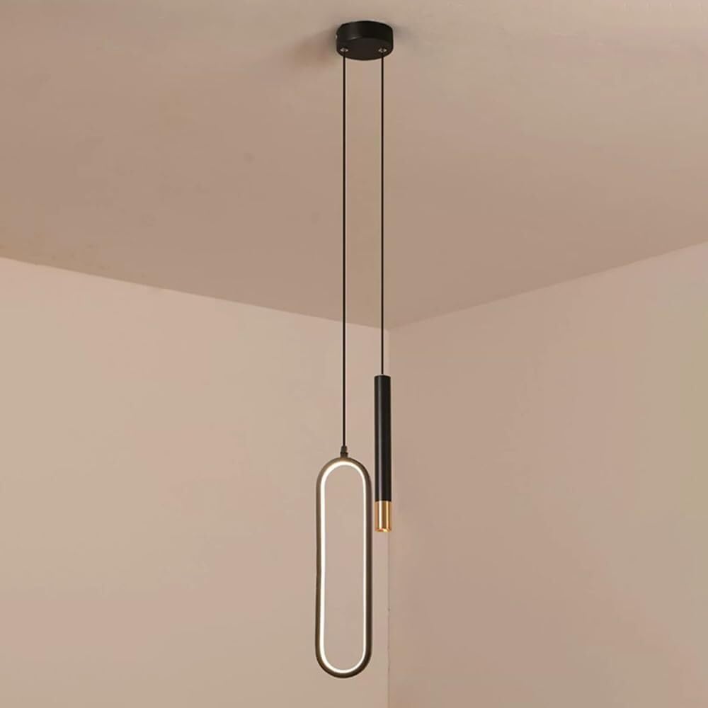 OIFAODAO Hanging lamp, 2-Heads Bedside Chandelier Metal Long Ring with Flute Spotlight(Warm Light)