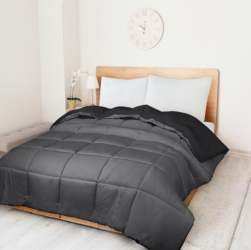Image of ROYALE King Comforter - All Season Down Alternative Bedding Comforters- Lightweight Quilted Comforter with Corner Tabs- Soft Luxury Hotel Comforters- Box Stitched Duvet Insert (King, Black & Grey)