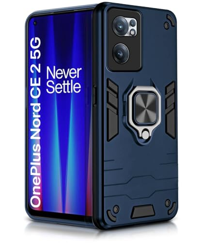 Image of WOW IMAGINE Shock Proof Back Case Mobile Cover for 1+ OnePlus Nord CE 2 5G | Back Cover Case (Tough Armor | Hybrid PC + TPU | Ring Holder & in-Built Kickstand | Blue)