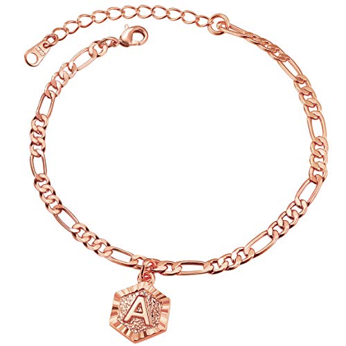 Rose Gold Anklet Women Initial A Ankle Bracelet Foot Chain Figaro Cuban Link Anklets #TOP22