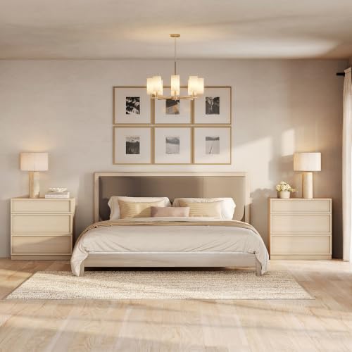 Image of WAMPAT Wided Nightstand with 3 Drawers, Modern Tall End Table with Large Storage for Bedroom, Bedroom Wooden Side Table and Closet Organizer, Beige, 2 Pcs