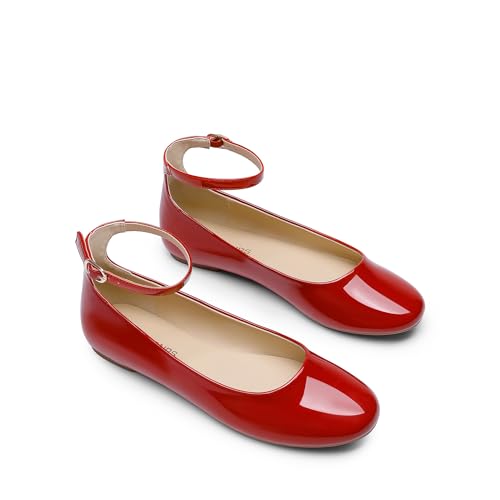 DREAM PAIRS Women's Dressy Ballet Flats Shoes Round Toe Comfortable Ankle Strap Patent Ballerina Flats Shoes3