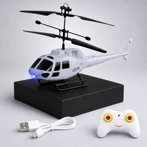 Image of KIDZYMON RC Helicopter with Upgraded Gravity Vacant 4.0 Sensing, 27 MHz, Only Up and Down Flying (No Left-Right Turning), Chargeble, 3D Lighting, Safety Sensor, Kids Age 5+ Years (Millitary Gray)