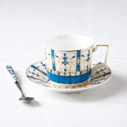 XDAWQP Set da tè in Porcellana, Set da caffè in Porcellana, Tazza da tè Inglese pomeridiano, Tazza da caffè di Alta qualità con piattino, Piatto da Dessert, Set da Tre Pezzi,Blue Cup Saucer b