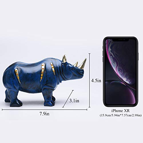BRASSTAR Resin Rhino Statue Wildlife Rino Animal Figurine Collectible Gift Home Office Decor Blue TQZDPT73