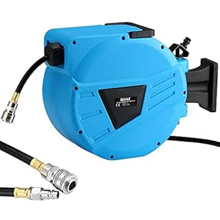 Bakaji Avvolgitubo Aria Compressa con Tubo 10 mt Attacco 1/4" Fissaggio a Parete Muro Sistema blocco automatico, Salvaspazio Accessorio Compressore Aria compressa Pressione Max 12 Bar (10 + 1 mt)