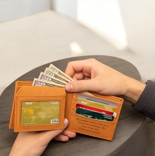 Personalized-Wallet-for-Men-Initial-Monogram-Custom-Engraved-Genuine-Leather-Bifold-Wallet-Birthday-Anniversary-Gift-for-Husband-Boyfriend-Groomsmen-Dad-Grandpa-Light-Brown