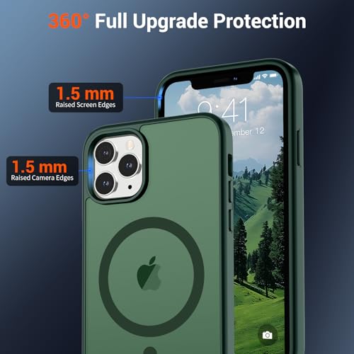 Image of SUPFINE Magnetic for iPhone 11 Pro Max Case Forest Green | (Compatible with MagSafe)(Military Grade Drop Protection)Shockproof Translucent Matte Phone Cover