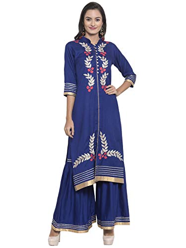 Aujjessa Women's Rayon Printed Kurta with Sharara Set (Blue)