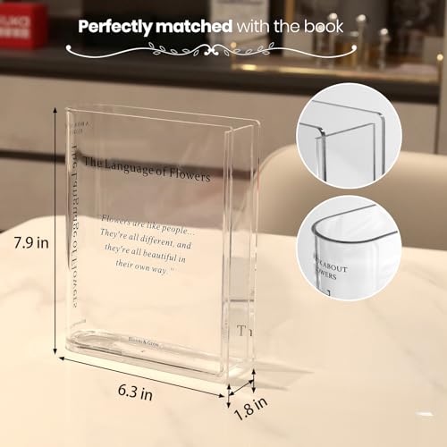 Alpharan Book Vase for Flowers Home Décor,Flower Vase Artistic and Cultural Flavor Decorative Vase Acrylic Clear Vase for Home and Office,Gifts for Book Lovers. (Transparent)