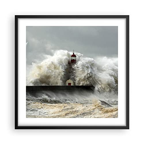 ARTTOR Affiche Decoration Murale Moderne Poster Cadre Noir 50x50cm Phare océan tempête Deco Affiches Murales Wall Art Design Tableau Decoration Salon Chambre...