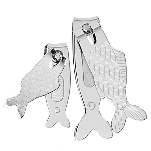Link Up Fish Design Nail Trimmers Set of 2, Durable Grip Stainless Steel Clippers, Curved Blade, Fishline Wire Cutter, Nail Files, Great Gift for Fish Lovers