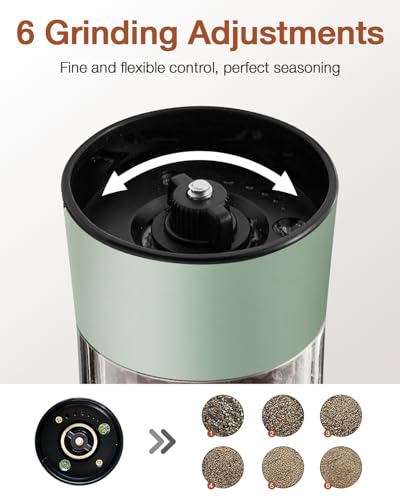 Electric Salt and Pepper Grinder Set–USB-C Rechargeable Charging Base Pepper Mill, Dual LED Light, Adjustable Coarseness,One-Handed Operation, Stainless Steel Sage Green Finish,2pack — view 6