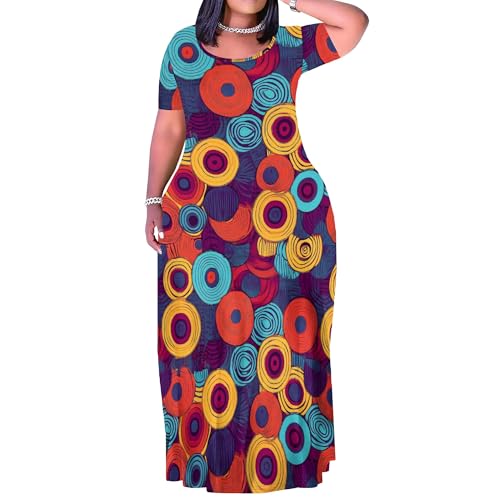 Image of PinkPatty Plus Size Maxi Dress for Women Summer Casual Short Sleeve Tshirt Dresses with Pockets (XL-6XL)