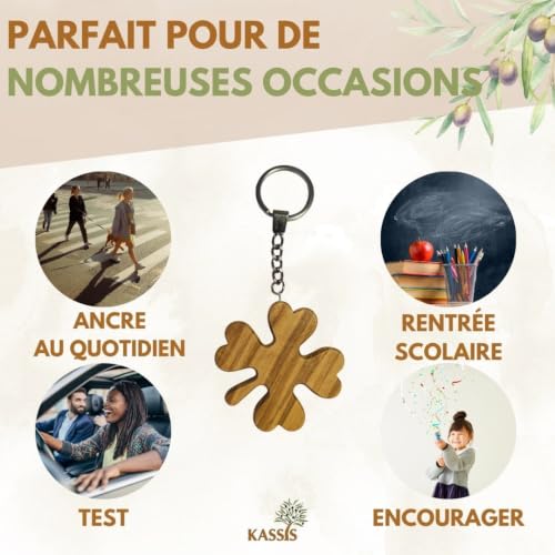 Kassis Geschenkartikel Porte-clés Trèfle en bois d'olivier – Porte-bonheur fait main à Bethléem, cadeau avec ou sans gravure – Porte-clés (avec gravure), Trèfle – vue 6