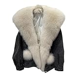 MOBYGKFY Winter Goose Down Jacket Liner Parka Women Young Models Hair Collar Splicing Denim Jacket(A)