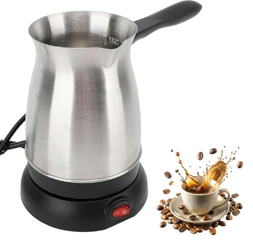 Image of Electric Turkish Coffee Maker Pot 600 ml Stainless Steel Coffee Kettle with Detachable Anti-Scald Handle, Milk Tea Water Boiler with Power Switch for Home Office Travel Use
