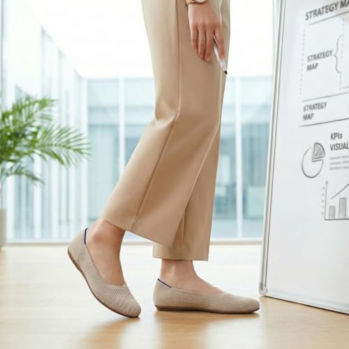 Image of poemlady Women's Ballet Flat Shoes Dress Shoes Knit Round Toe Slip On Ballerina Walking Flats Shoes for Woman Low Wedge Casual