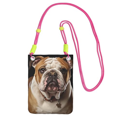Pochette téléphone portable femme fuchsia avec bandoulière et motif bouledogue