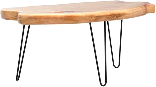 Miniatura 5 de WELLAND Mesa de centro de madera de cedro con borde vivo, patas de horquilla de metal, 32.5 pulgadas de ancho x 17 pulgadas de profundidad x 16