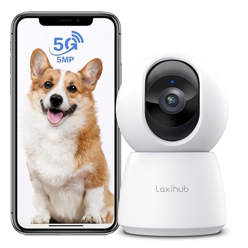 LAXIHUB Indoor Security Camera,5MP Pet Camera with Phone App,2.4G/5G WiFi Cameras for Home/Dog Pan Tilt,24/7,2-Way Talk, Human Detection, Motion Tracking,Auto Tracking,Night Vision,Local Storage