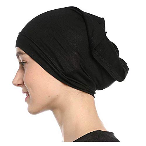 mens female black under scarf tube cap with brim hijab accessory black size one size