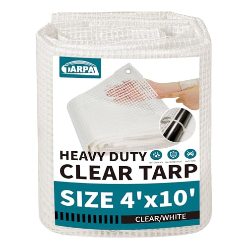 Image of TARPAL 4'x10' Clear White Tarp Heavy Duty Waterproof 12mil with Grommets | With Zip Ties Clear Heavy Duty Tarp for Small Greenhouse for Outdoors Garden,Farm,Chicken Coops